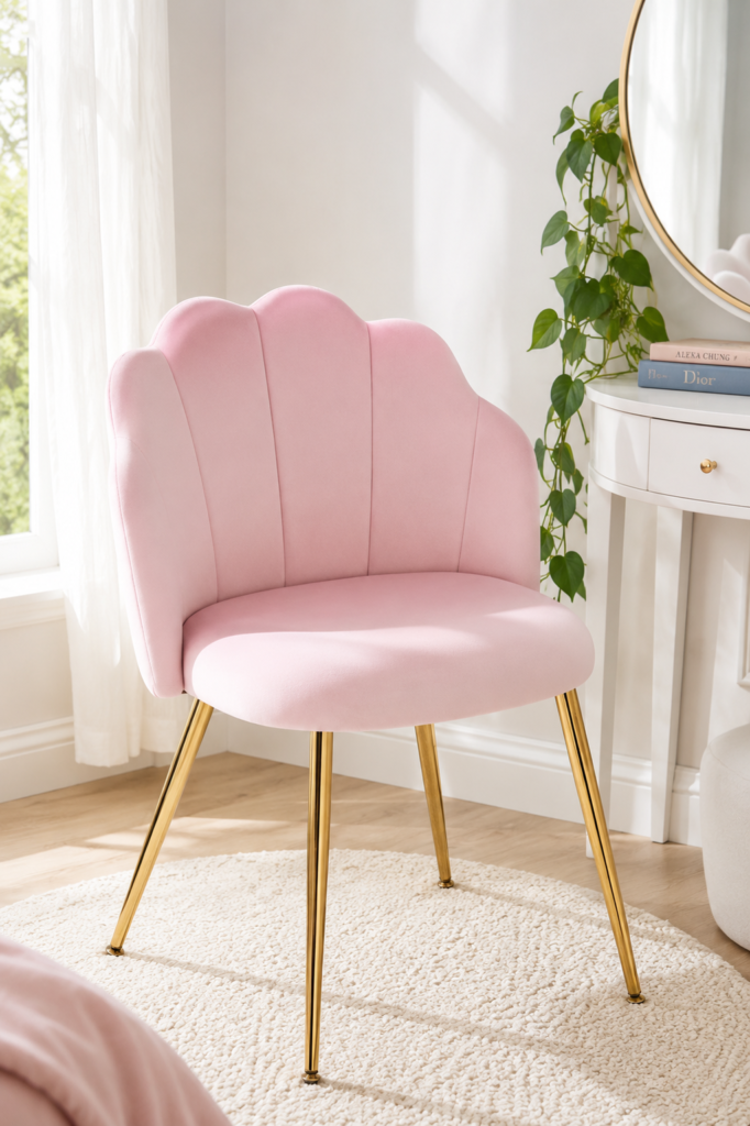 Pink velvet vanity chair with gold metal legs