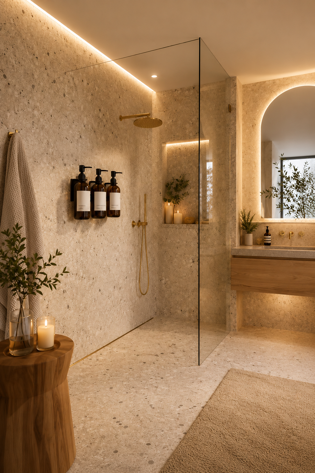 Amber glass wall-mounted shampoo and conditioner dispensers